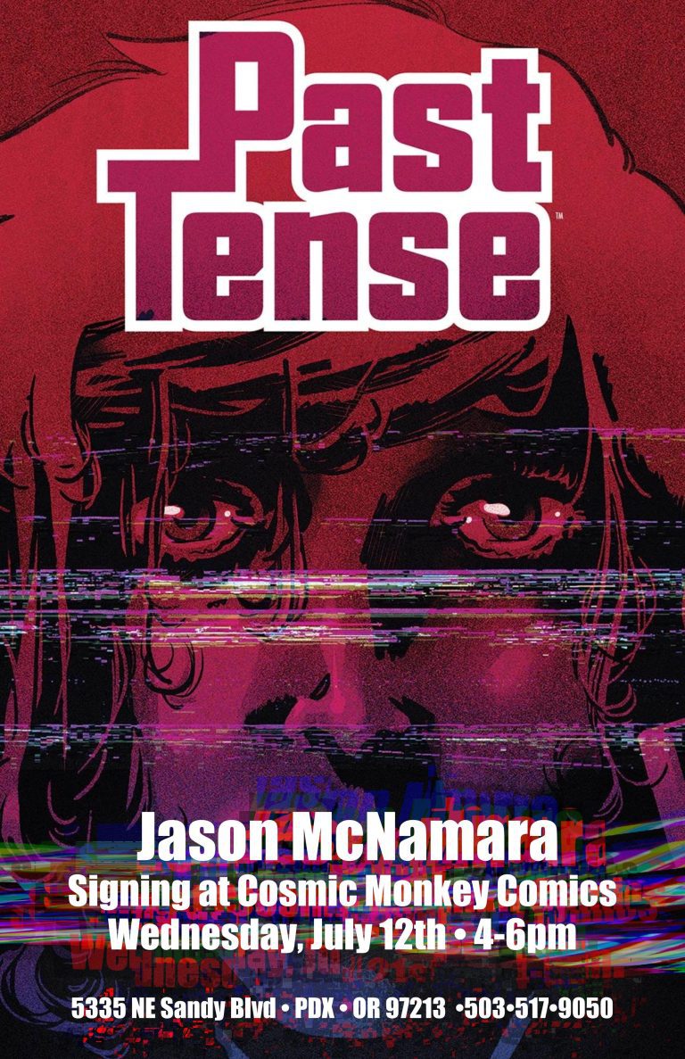 Past Tense signing with Jason McNamara at Cosmic Monkey